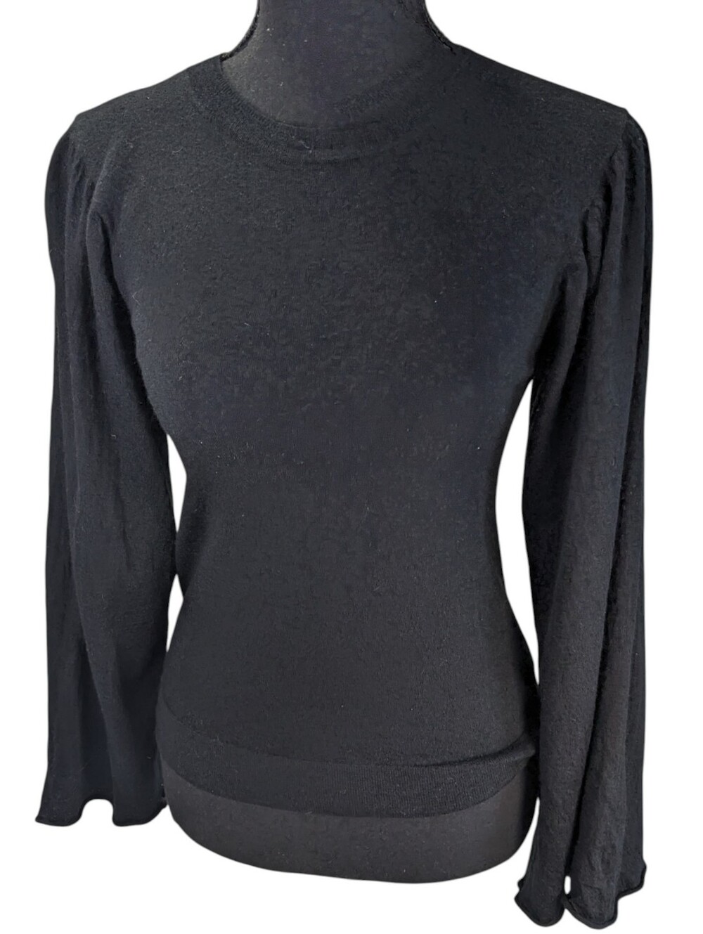 A.L.C. Black Long Bell Sleeve Crewneck with Subtle Shoulder Puff Sweater XS